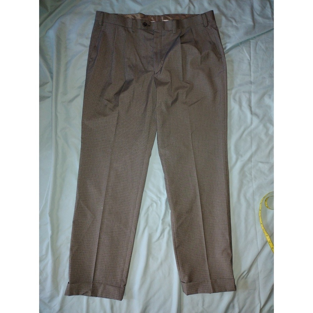 Lauren Ralph Lauren Mens Brown Micro Houndstooth Pleated Cuffed Pants 38x32